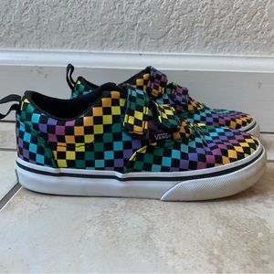 Vans Rainbow Checkered Velcro Shoes Toddler Girls Sz 10
